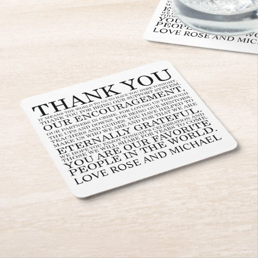 パーソナライズな結婚式はコースター感謝していしています スクエアペーパーコースター (アングル)