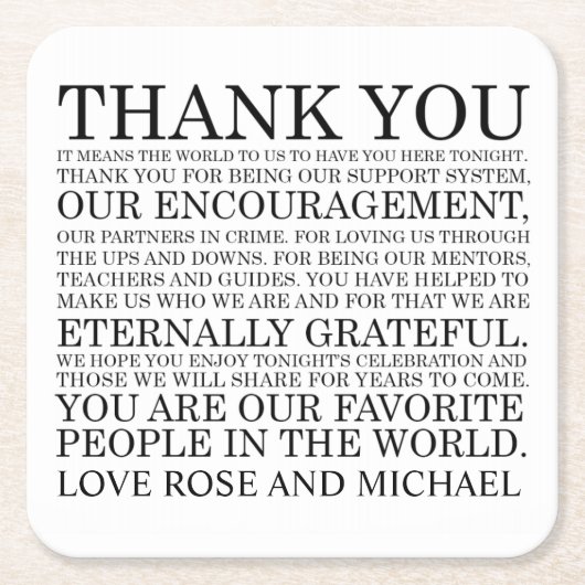 パーソナライズな結婚式はコースター感謝していしています スクエアペーパーコースター (正面)