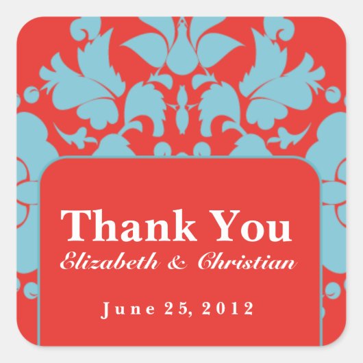 パーソナライズな結婚式またはイベントのステッカー スクエアシール (正面)