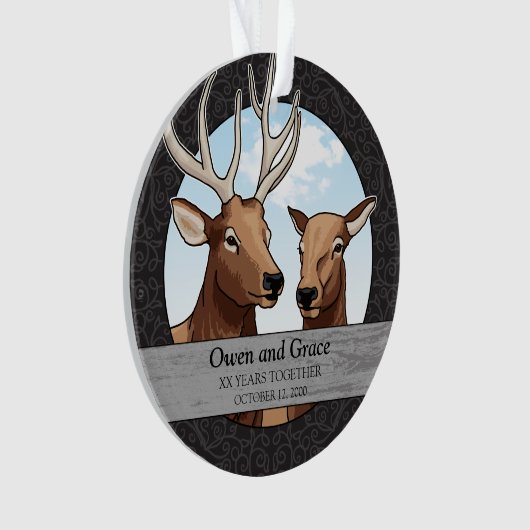 パーソナライズな結婚記念日、オオシカの組 オーナメント (正面)