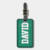 パーソナライズな緑および白いナンバープレート ラゲッジタグ (正面縦)