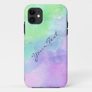 パーソナライズな緑および紫色の水彩画 iPhone 11 ケース