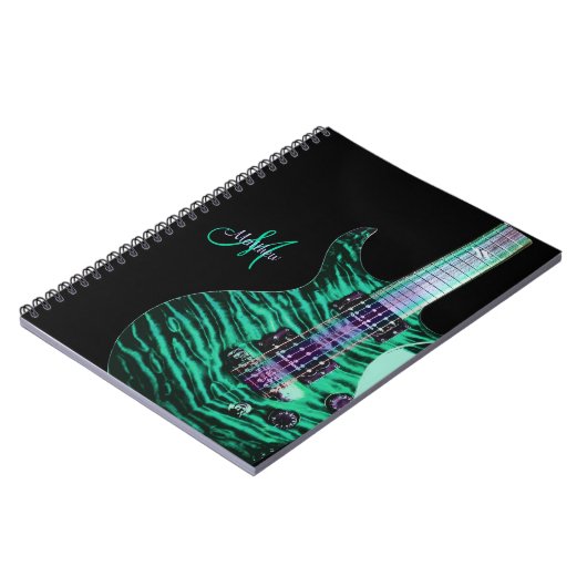 パーソナライズな緑のエレキギター音楽ノート ノートブック (左側)