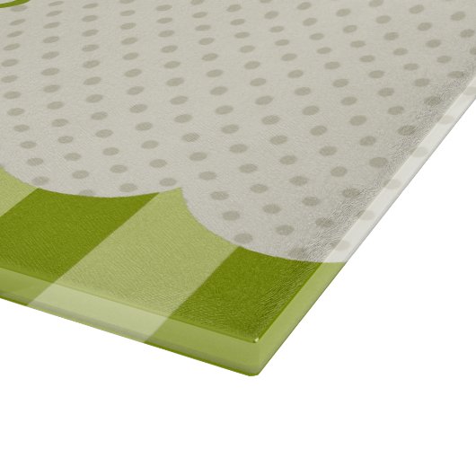 パーソナライズな緑のストライプの水玉模様のデザイン カッティングボード (角)