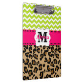パーソナライズな緑のピンクのヒョウシェブロン クリップボード (右)