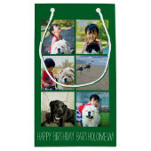 パーソナライズな緑の写真のモザイク写真のコラージュ スモールペーパーバッグ (裏面)