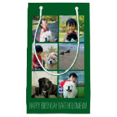 パーソナライズな緑の写真のモザイク写真のコラージュ スモールペーパーバッグ (正面)