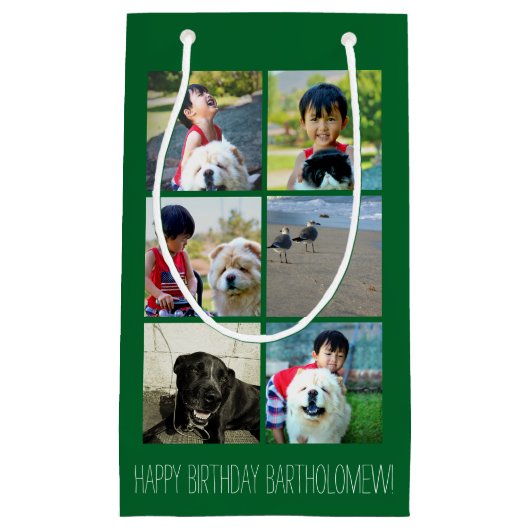 パーソナライズな緑の写真のモザイク写真のコラージュ スモールペーパーバッグ (正面)