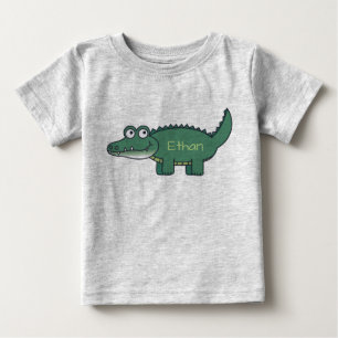 パーソナライズな緑の漫画のわに ベビーTシャツ