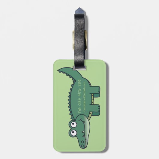 パーソナライズな緑の漫画のわに ラゲッジタグ (裏面縦)