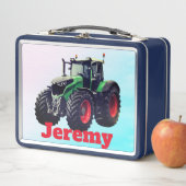 パーソナライズな緑の農場トラクター メタルランチボックス (インサイチュ)