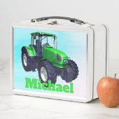 パーソナライズな緑の農場トラクター メタルランチボックス (インサイチュ)