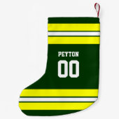 パーソナライズな緑及び黄色のフットボール・チーム スモールクリスマスストッキング (裏面)