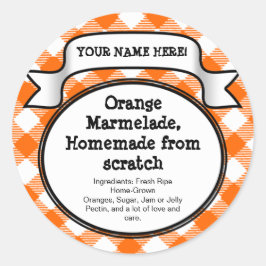 パーソナライズな缶詰になる瓶またはふたのラベル、オレンジギンガム ラウンドシール