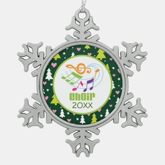 パーソナライズな聖歌隊音楽クリスマスのギフト スノーフレークピューターオーナメント (正面)