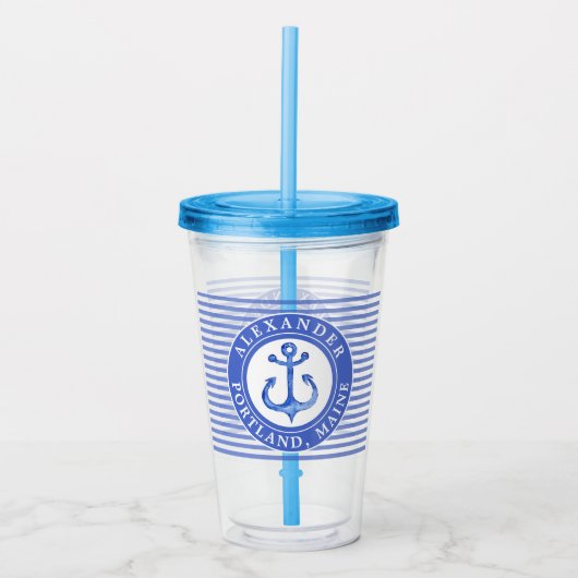 パーソナライズな航海のないかりの濃紺 アクリルタンブラー (正面)