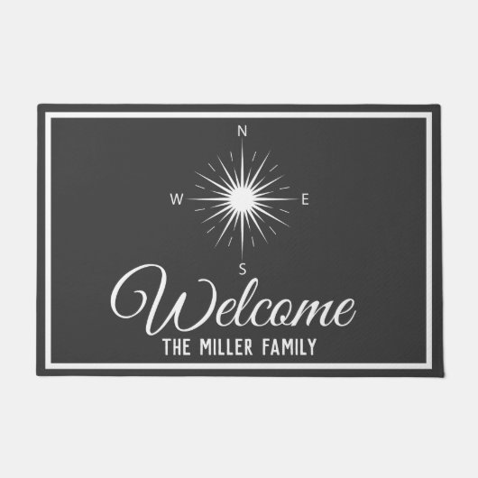 パーソナライズな航海のなダークグレー及び白いコンパス- ドアマット (正面)