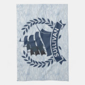 パーソナライズな航海のな帆船|の海洋波 キッチンタオル (縦)