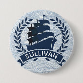 パーソナライズな航海のな帆船|の海洋波 缶バッジ (正面)