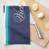 パーソナライズな航海のな水の青い縞のいかり キッチンタオル (四つ折り)