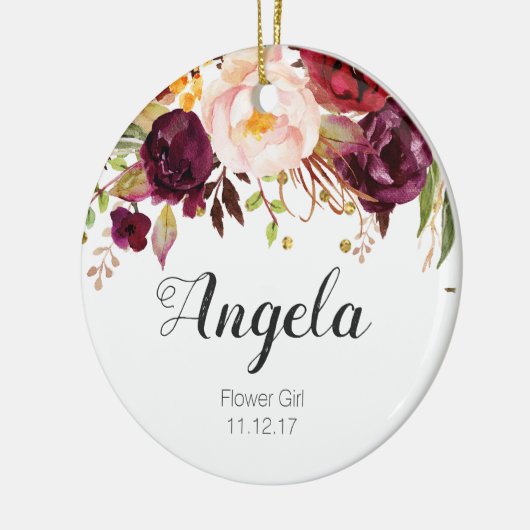 パーソナライズな花のフラワー・ガールのクリスマスのオーナメント セラミックオーナメント (左)