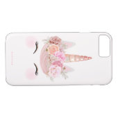 パーソナライズな花のユニコーンの顔のピンクのバラの金ゴールド Case-Mate iPhoneケース (裏面(横))