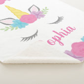 パーソナライズな花のユニコーンの顔 シェルパブランケット (3/4)