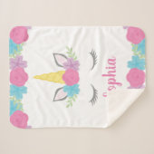 パーソナライズな花のユニコーンの顔 シェルパブランケット (正面(横))