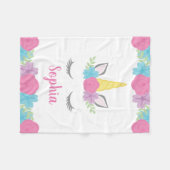 パーソナライズな花のユニコーンの顔 フリースブランケット (正面(横))