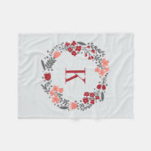 パーソナライズな花のリース及びモノグラムの珊瑚の灰色 フリースブランケット (正面(横))