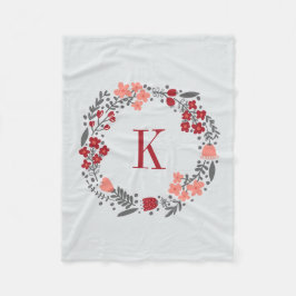 パーソナライズな花のリース及びモノグラムの珊瑚の灰色 フリースブランケット