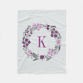 パーソナライズな花のリース及びモノグラムの薄紫の灰色 フリースブランケット