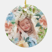 パーソナライズな花の洗礼のリースの神は賛美します セラミックオーナメント (裏面)