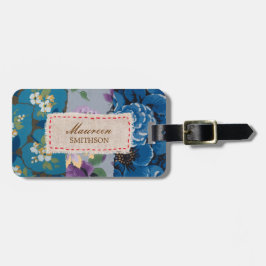 パーソナライズな花の生地のパッチワーク(青い) ラゲッジタグ