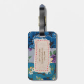 パーソナライズな花の生地のパッチワーク(青い) ラゲッジタグ (裏面縦)