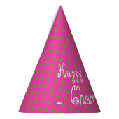 パーソナライズな花型女性歌手のピンクのAppleの緑の水玉模様 パーティーハット (左)