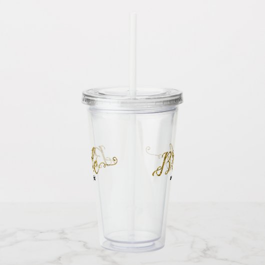 パーソナライズな花嫁の金ゴールドのグリッター アクリルタンブラー (右)