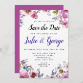 パーソナライズな花柄の保存日付の招待状 セーブザデート (正面/裏面)