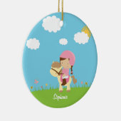 パーソナライズな茶色の毛の馬のライダーの女の子のオーナメント セラミックオーナメント (右)