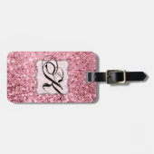パーソナライズな荷物のラベルのばら色の金ゴールドのグリッター ラゲッジタグ (正面横)