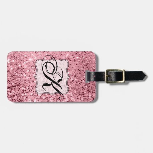パーソナライズな荷物のラベルのばら色の金ゴールドのグリッター ラゲッジタグ (正面横)
