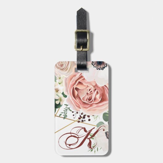 パーソナライズな荷物のラベルのAne幾何学的な庭のバラ ラゲッジタグ (正面縦)