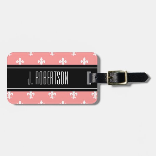 パーソナライズな荷物のラベル|の珊瑚のピンクの（紋章の）フラ・ダ・リ ラゲッジタグ (正面横)