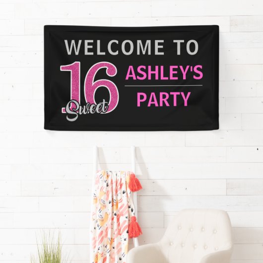 パーソナライズな菓子16の16ショッキングピンクの歓迎 横断幕 (インサイチュ)