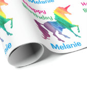 パーソナライズな虹のユニコーンのハッピーバースデーの子供 ラッピングペーパー (ロールコーナー)