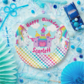 パーソナライズな虹のユニコーンのハッピーバースデー ペーパープレート (パーティー)