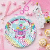 パーソナライズな虹のユニコーンのハッピーバースデー ペーパープレート (パーティー)