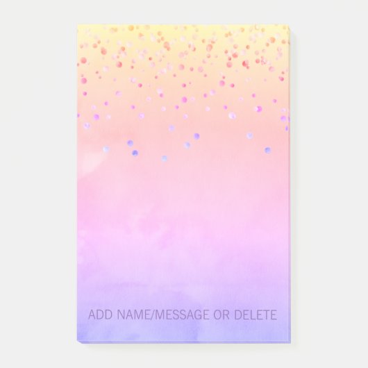 パーソナライズな虹の水彩画フェイクなホイルの紙吹雪 ポストイット (正面)