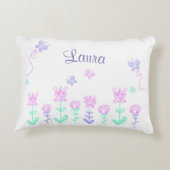 パーソナライズな蝶および花のピンク及び紫色 アクセントクッション (裏面)