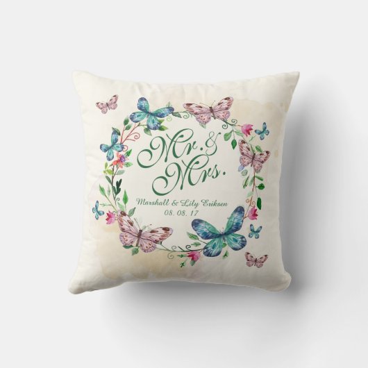 パーソナライズな蝶リースの結婚式の装飾用クッション クッション (裏面)